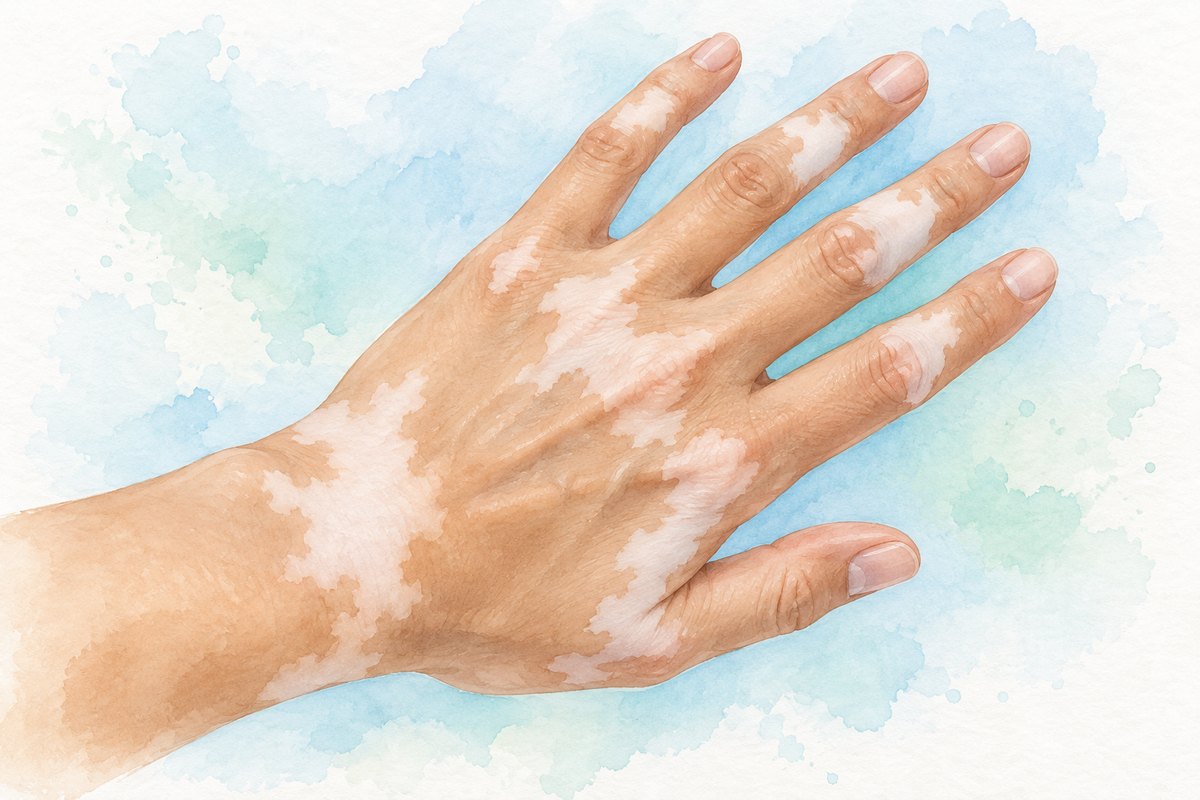 El sırtında vitiligo alanları, sulu boya illüstrasyon